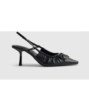 River Island Wide Fit Ruched Bow Slingback Heeled Court Shoes - Black