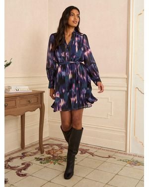 Love & Roses Notch Neck Mini Dress - Blue