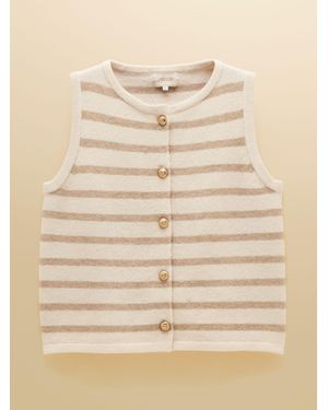 Joules Holly & Oat Striped Button Through Knitted Vest - Natural