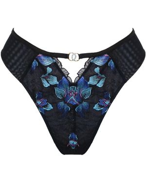 Pour Moi Rhea Luxe Embroidered Mesh Back Thong - Blue