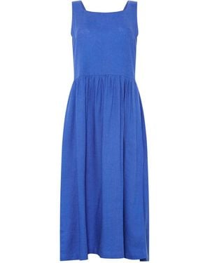 M Com Fit & Flare Linen Blend Dress - Blue