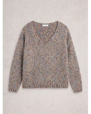 White Stuff Stuff Texture V-Neck Sweater - Gray
