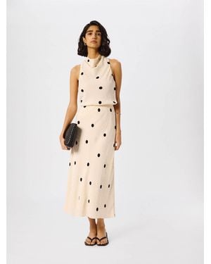 Whistles Jacquard Spot Satin Midi Skirt - White
