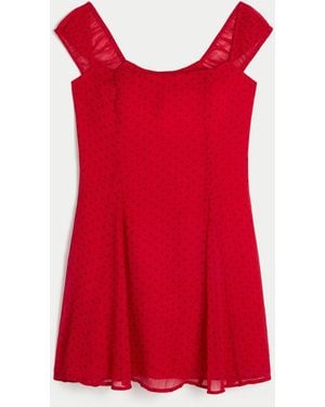 Hollister Flocked Chiffon Mini Dress - Red