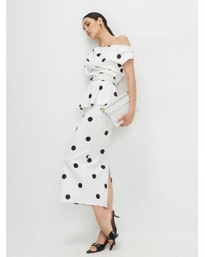 River Island Peplum Polka Dot Midi Dress - White