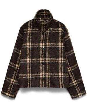Vero Moda High Neck Short Check Jacket - Brown