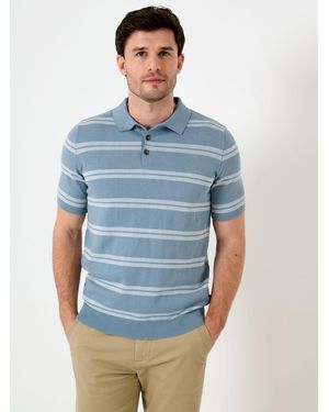 Saltwell Jacquard Stripe Cotton Short Sleeve Polo Shirt - Blue