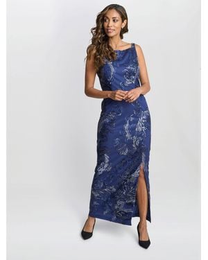 Gina Bacconi Blake Floral Sequin Ankle Length Dress - Blue