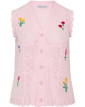 Yours Curve Limited Mini Ditsy Knitted Waistcoat - Pink