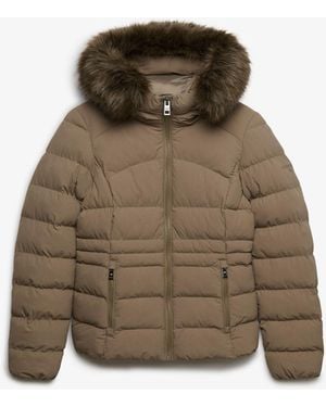 Superdry Hood Faux Fur Fuji Padded Jacket - Natural