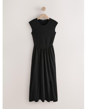 Next Cap Sleeve Shirred Body Jersey Midi Dress - Black