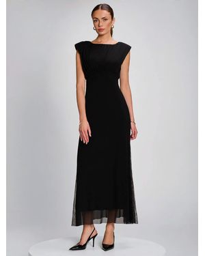 Jolie Moi Lace Insert Mesh Maxi Dress - Black