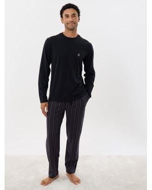 Threadbare Sleeved Top & Trouser Pajamas Set - Blue