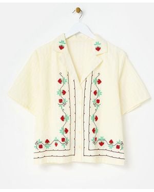 Oliver Bonas Butter Strawberry Embroidered Short Sleeve Shirt - White