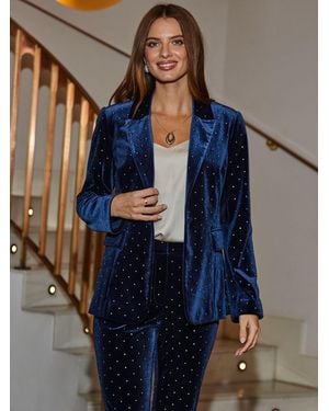Sosandar Velvet Sparkling Diamante Blazer - Blue