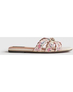 River Island River Island Cabbages And Roses Floral Print Embroidered Flat Sandals - Pink