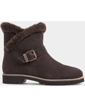 Evans Extra Wide Fit Round Faux Fur Leather Boots - Brown