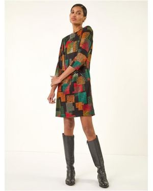 Roman Geo Print Shift Stretch Dress - Natural