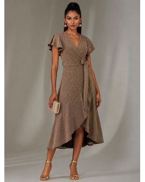 Jolie Moi Metallic Angel Sleeve Maxi Dress - Natural