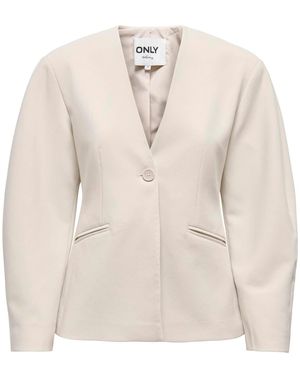 ONLY Balloon Sleeve V-Neck Blazer - Natural