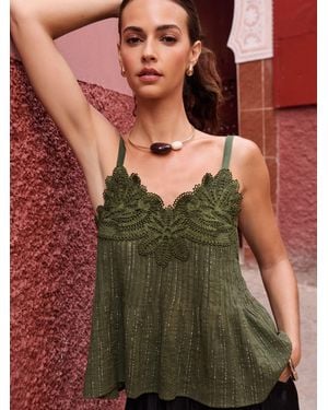 Lipsy Floral Lace Applique Lurex Cami Top - Green