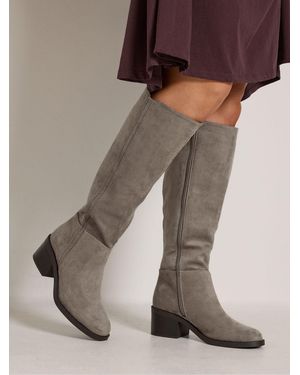 Yours Curve Faux Suede Knee High Boots - Brown
