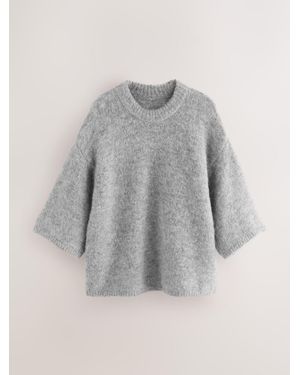 Nothing Ordinary Alpaca Wool Blend Short Sleeve Knitted Top - Gray