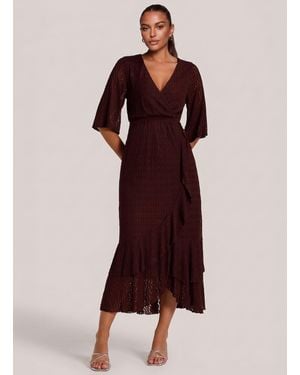 Jolie Moi Ruffle Hem Knitted Maxi Dress - Red