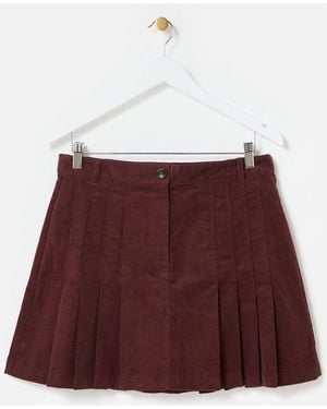 Oliver Bonas Corduroy Pleated Mini Skirt - Red
