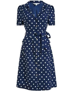 Yumi' Spot Retro Shirt Dress - Blue