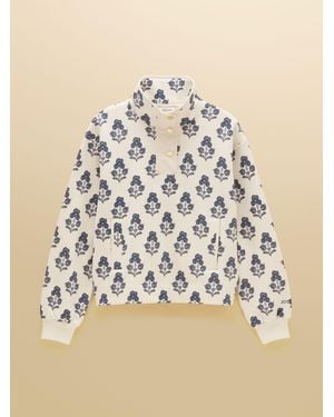 Joules Lulworth Foulard Print Popper Funnel Neck Sweatshirt - Natural