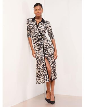 Lipsy Wrap Collared Jersey Midi Shirt Dress - Natural