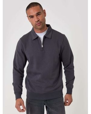 Threadbare Dark Quarter Zip Collared Sweatshirt - Blue