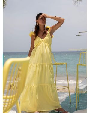 South Beach 100% Cotton Frill Sleeve Tiered Maxi Dress - Metallic