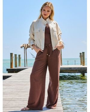 Sosandar Linen Blend Jacket With Buttons - Blue