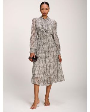 Jolie Moi Chiffon Ruffle Long Sleeve Shirt Dress - Gray
