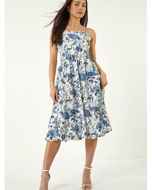 Roman Petite Floral Strappy Bubble Hem Dress - Blue