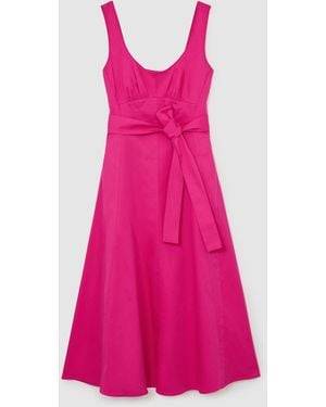 Reiss Irina Belted-Waist Stretch-Cotton Midi Dress - Pink