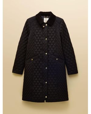 Joules Rosewell Longline Diamond Quilted Showerproof Coat - Black