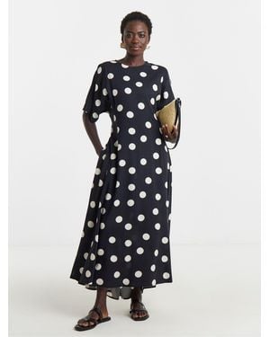JD Williams Polka Dott Cinched Waist Care Free Dress - White