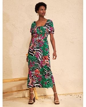 Love & Roses Scoop Neck Puff Sleeve Midi Dress - Blue