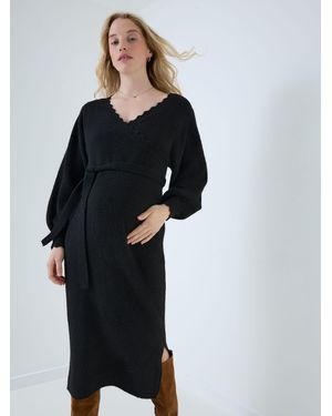 Jojo Maman Bébé Umstandsmode Strick-Midikleid Mit Blousonärmeln - Schwarz