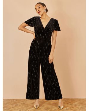 Yumi' Foil Print Velvet Jumpsuit - Black