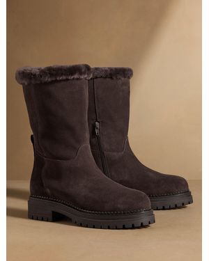 Russell & Bromley Suede Elmley Shearling Midi Boots - Black