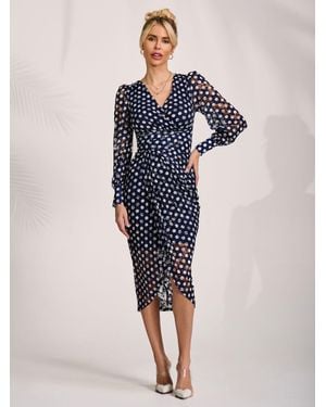 Jolie Moi Lace Long Sleeve Ruched Bodycon Dress - Blau