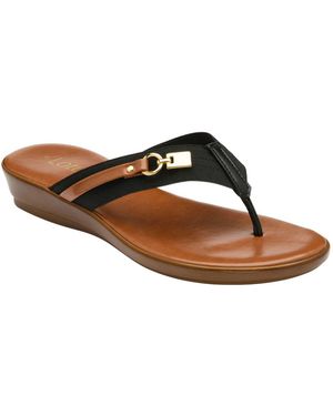Lotus Low Wedge Toe Thong Sandals - Brown
