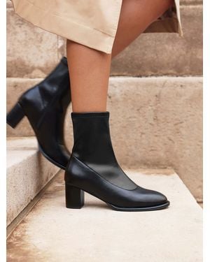 Linzi Rita Round Toe Block Heel Sock Boots - Natural