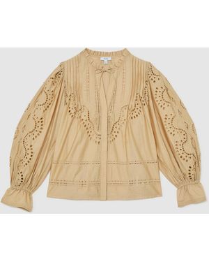 Reiss Broderie Anglaise Tie-Neck Blouse - Natural