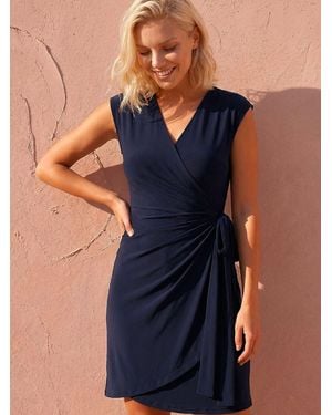 Roman Petite V-Neck Wrap Dress - Blue