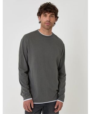 Threadbare Relaxed Fit Mock Layer Long Sleeve T-Shirt - Gray
